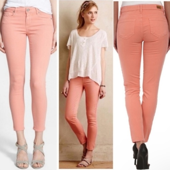 PAIGE Pants - PAIGE Skyline Ankle Peg Skinny Jeans Pants Salmon Coral Desert Sunset Pink 27
